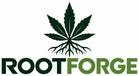ROOTFORGE logo with cannabis leaf, roots and green ROOTFORGE wordmark